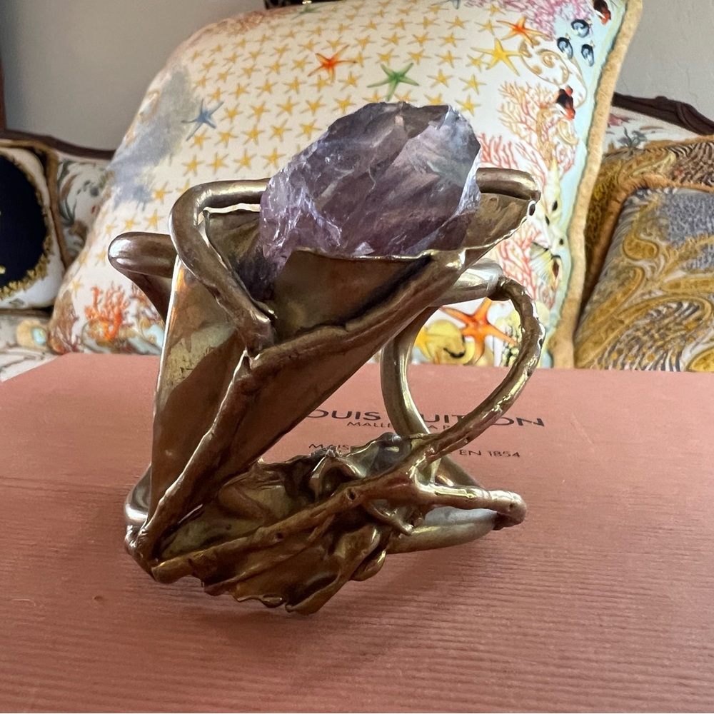 Amethyst 🌸 Purple Floral Design Metal Cuff Bracelet